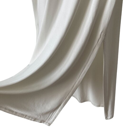 Caara S White V-Neck Short Sleeve Midi T-Shirt Shift Dress Side Slit Relaxed - Picture 4 of 6